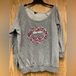 Breast cancer awareness, gray, sequin lip sweater
